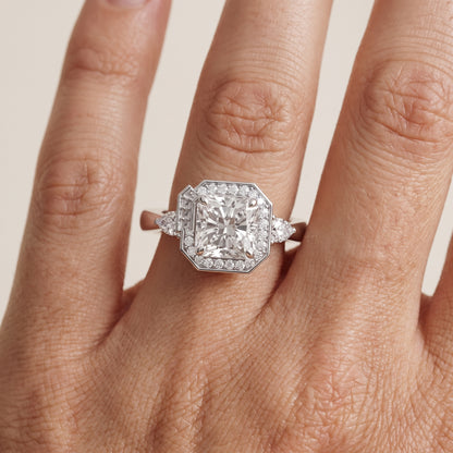 Eliza Halo Sidestone Radiant Diamond Engagement Ring in White Gold - lifestyle.jpg