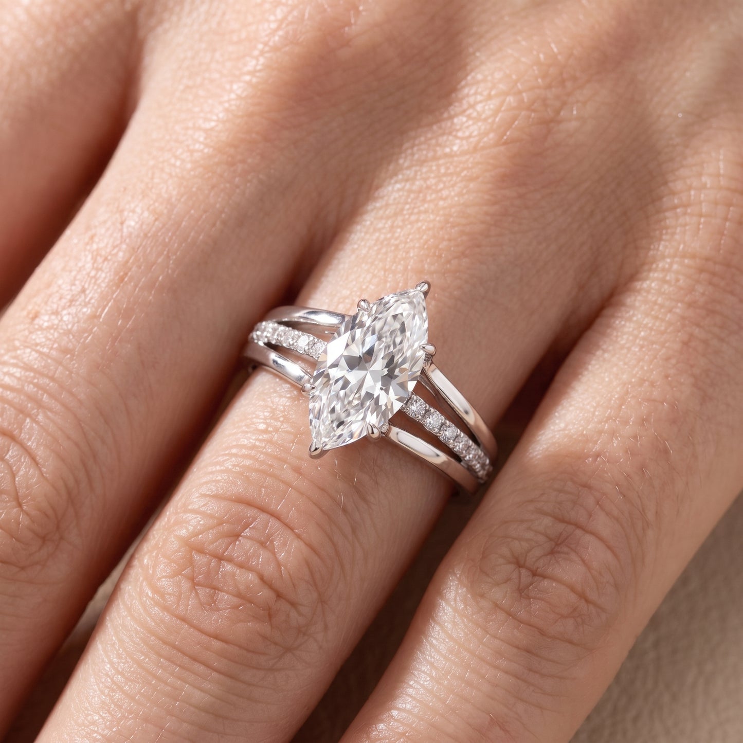 Scarlett Split Shank Pavé Marquise Diamond Ring in Silver - lifestyle.jpg