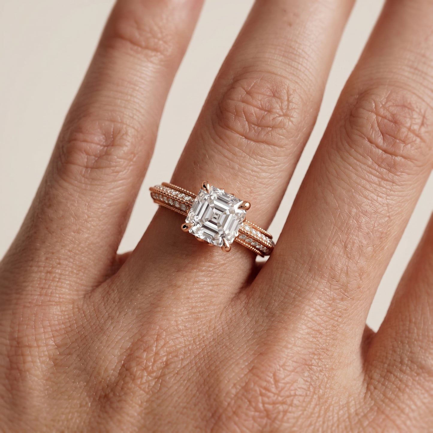 Indie Vintage Milgrain Asscher Diamond Engagement Ring in Rose Gold - lifestyle.jpg