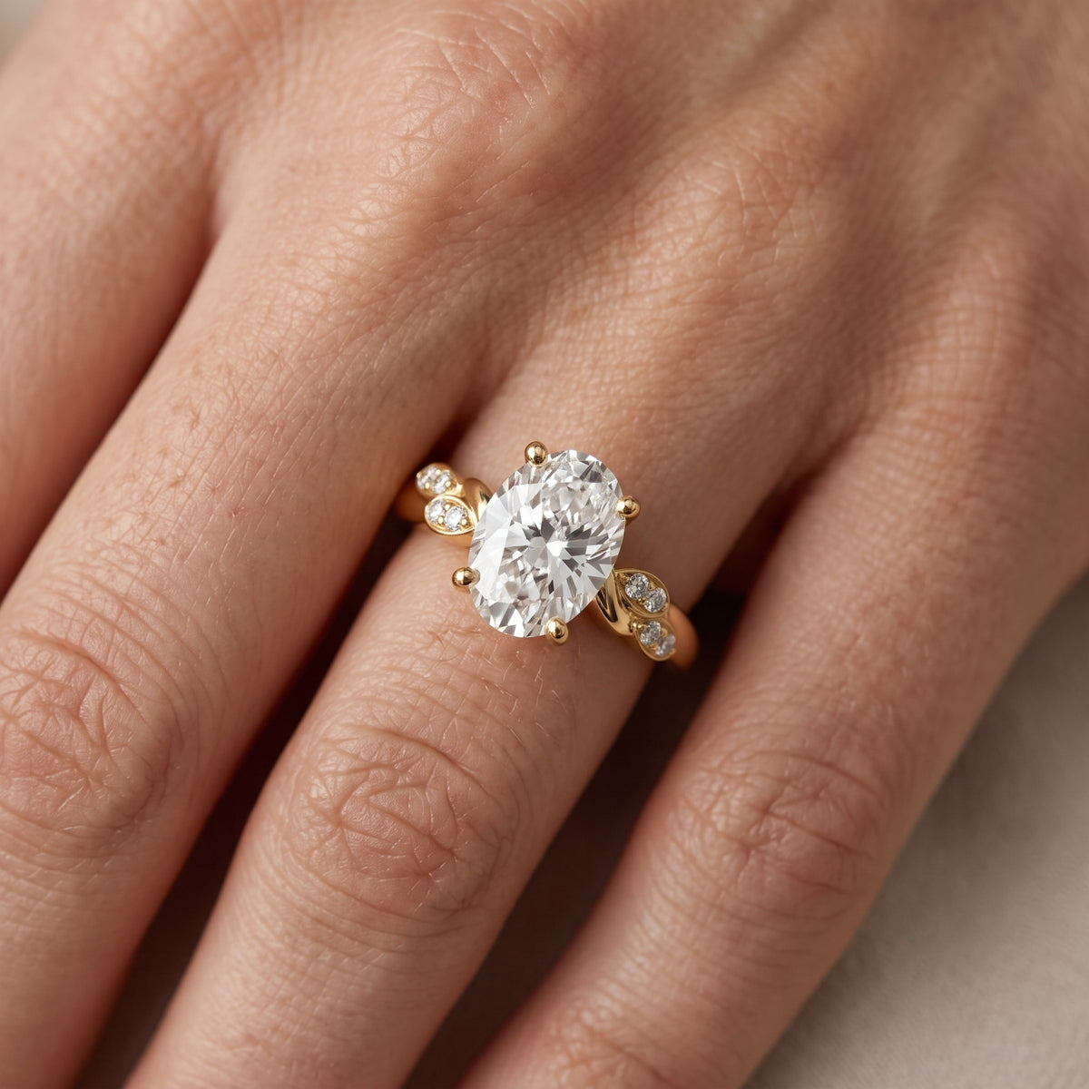 Robin Leaf Twist Oval Diamond Engagement Ring in Silver - lifestyle.jpg
