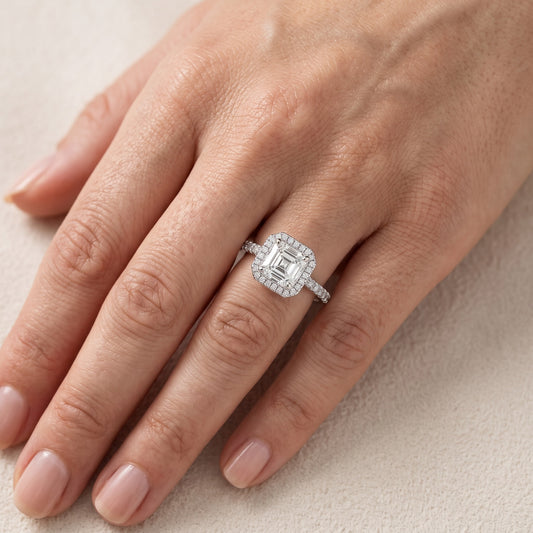 Mabel Halo French Pavé Asscher Diamond Engagement Ring in White Gold - lifestyle.jpg