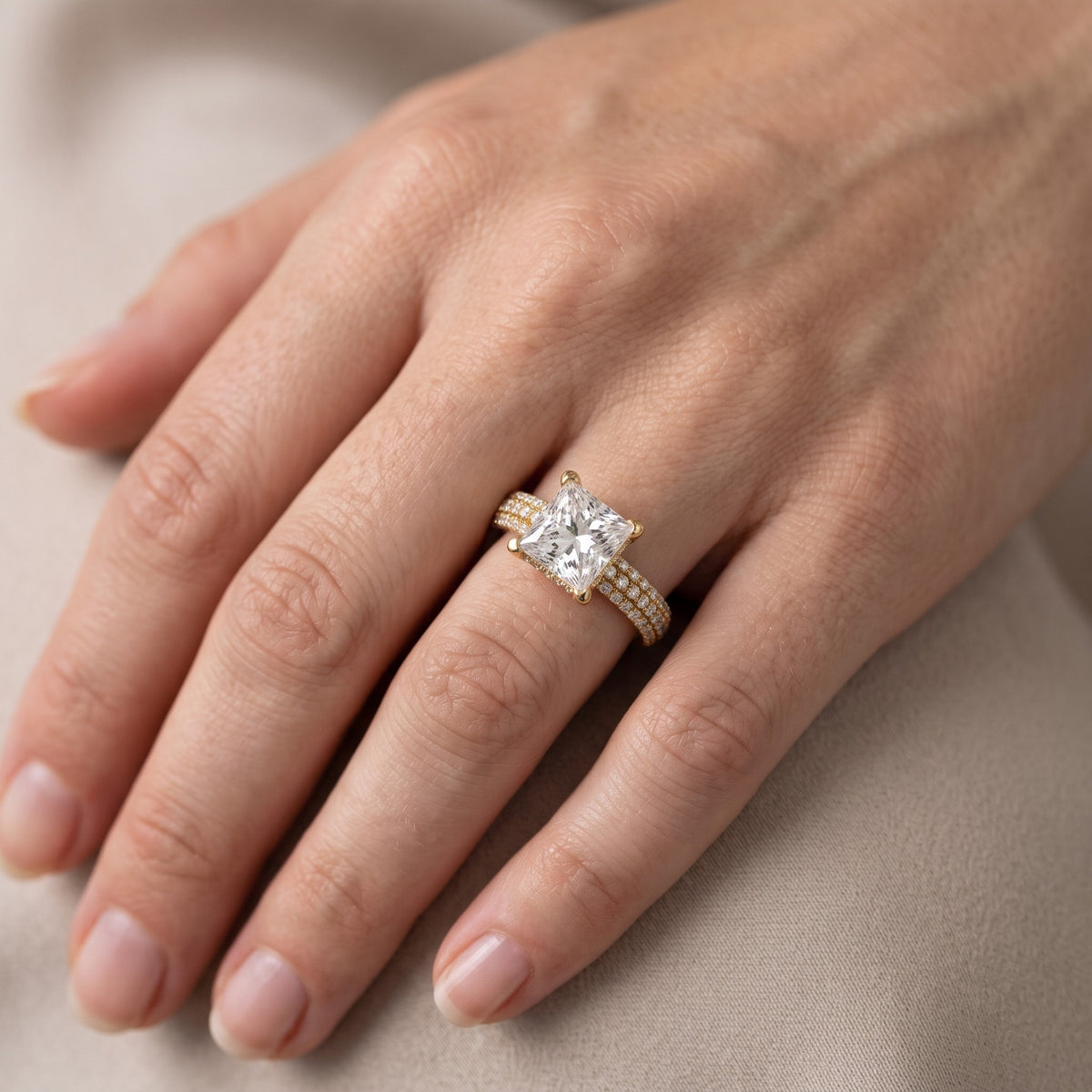 Mira Hidden Halo Micropavé Princess Diamond Engagement Ring in Platinum - lifestyle.jpg