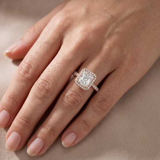 Mabel Halo French Pavé Radiant Diamond Engagement Ring in Rose Gold - lifestyle.jpg