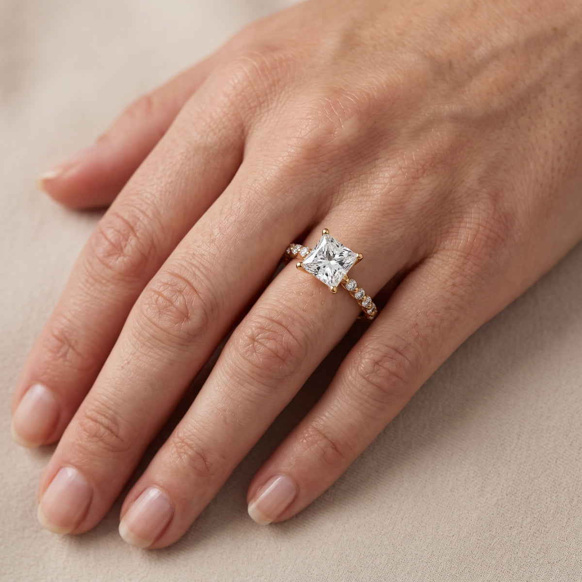 Lilia Beaded Pavé Princess Diamond Engagement Ring in Silver - lifestyle.jpg