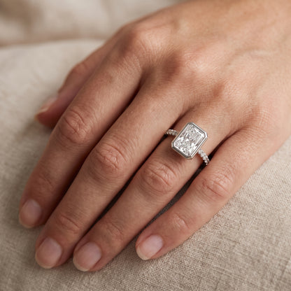 Cora Bezel Pavé Radiant Diamond Engagement Ring in Platinum - lifestyle.jpg