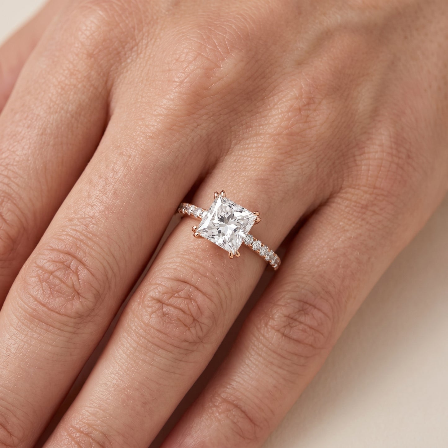 Novara Solitaire Pavé Princess Diamond Ring in Rose Gold - lifestyle.jpg