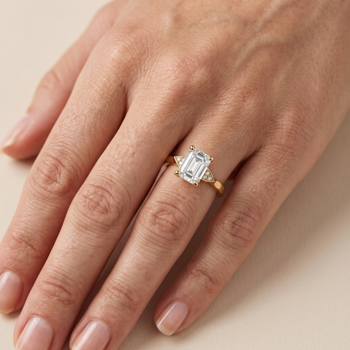 Annabelle Leaf Pavé Emerald Diamond Engagement Ring in Platinum - lifestyle.jpg