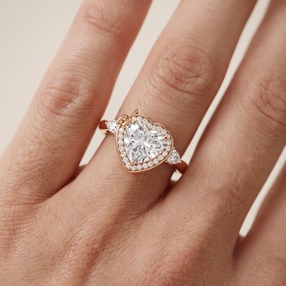 Eliza Halo Sidestone Heart Diamond Engagement Ring in Rose Gold - lifestyle.jpg