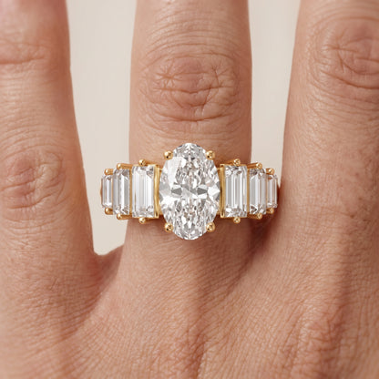 Mara Sidestone Baguette Accent Oval Diamond Engagement Ring in Yellow Gold - lifestyle.jpg