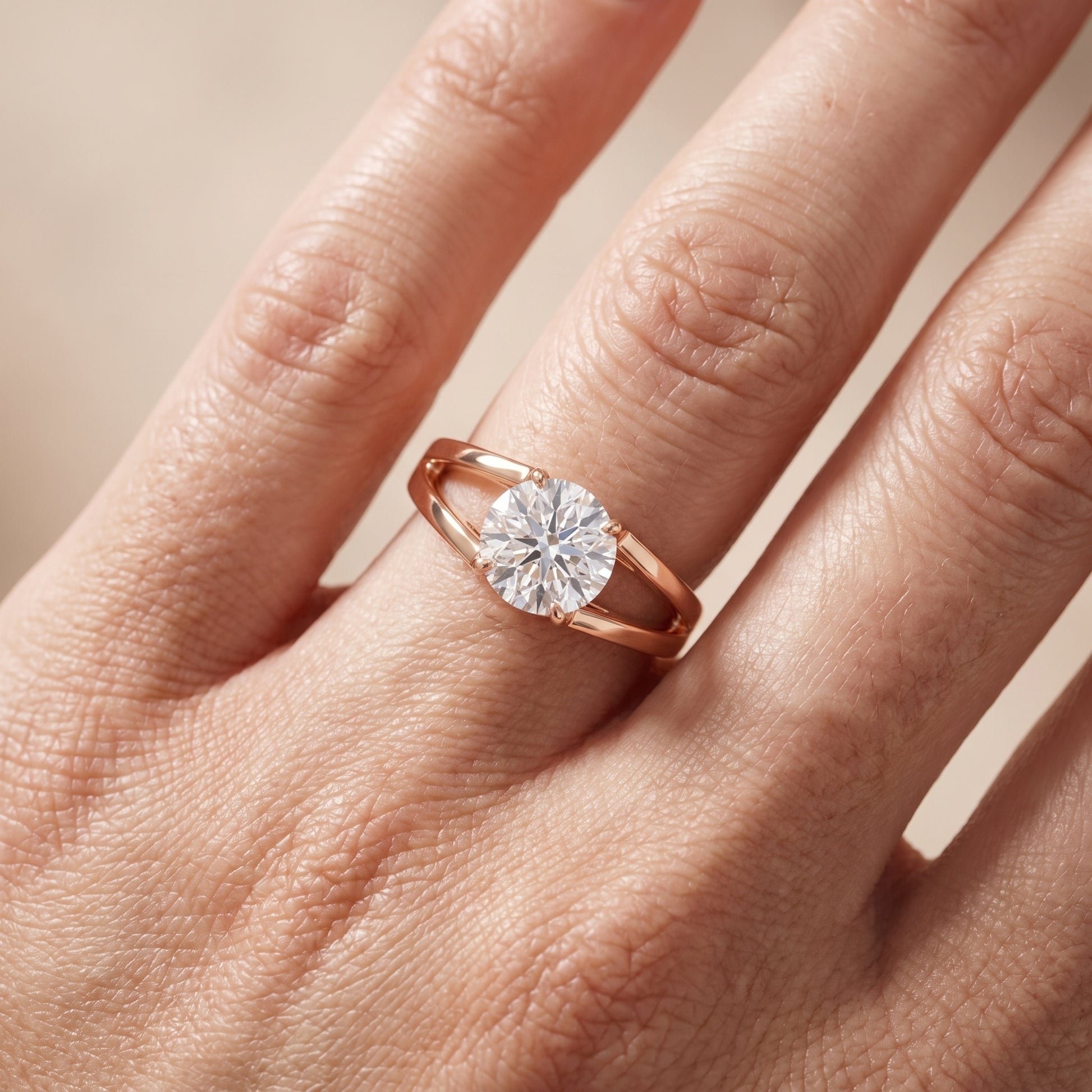 Giselle Solitaire Split Shank Round Diamond Engagement Ring in Rose Gold - lifestyle.jpg