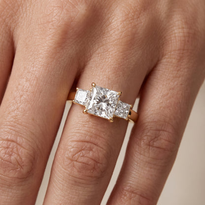 Selena Three-Stone Basket Princess Diamond Ring in Yellow Gold - lifestyle.jpg