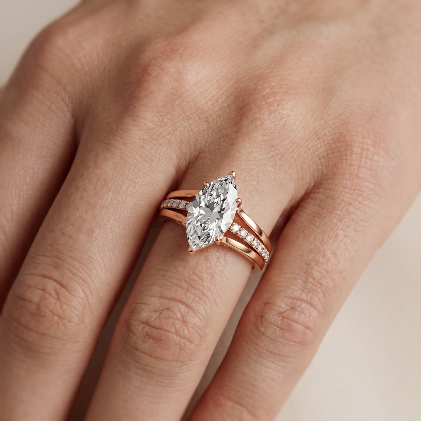 Scarlett Split Shank Pavé Marquise Diamond Ring in Rose Gold - lifestyle.jpg