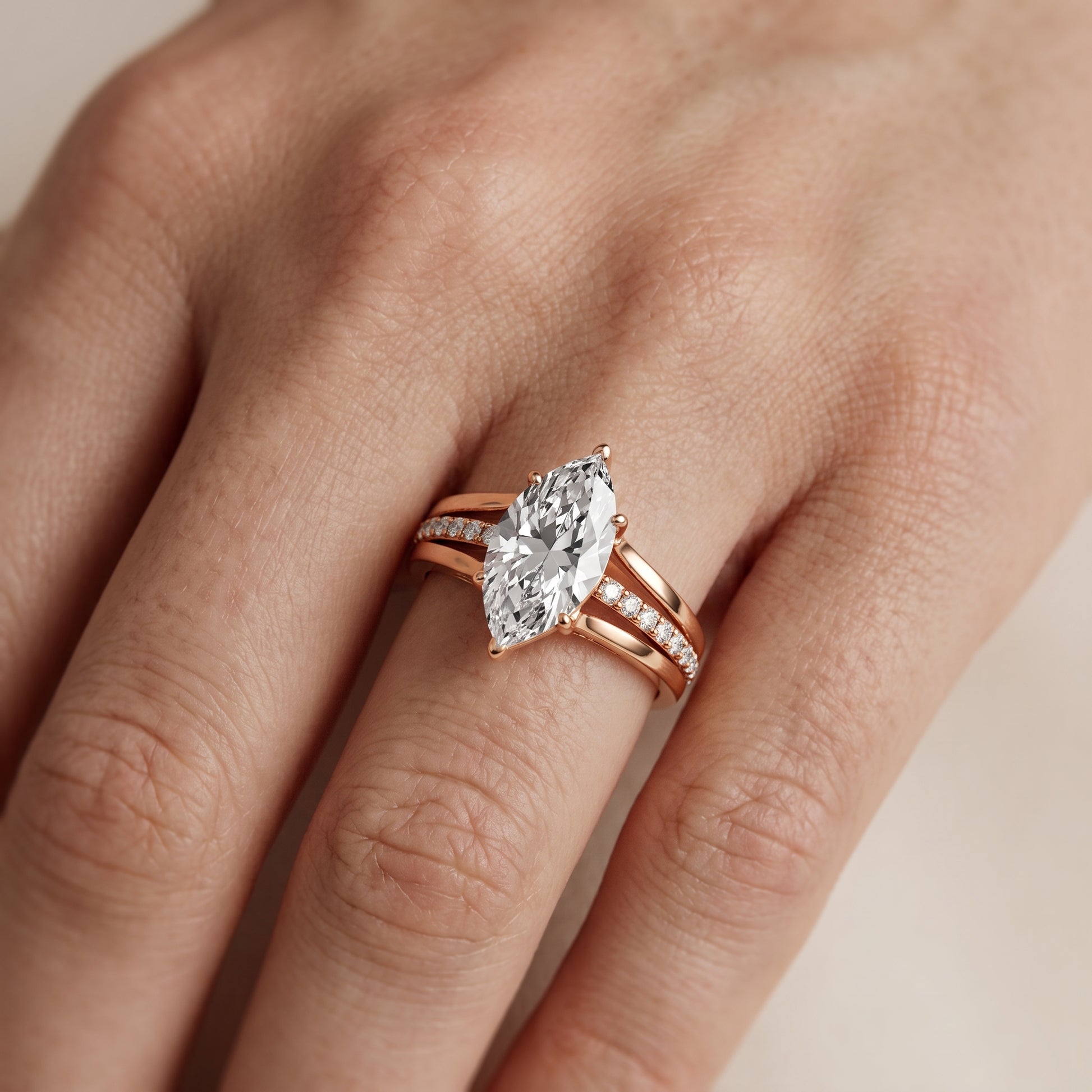 Scarlett Split Shank Pavé Marquise Diamond Ring in Rose Gold - lifestyle.jpg