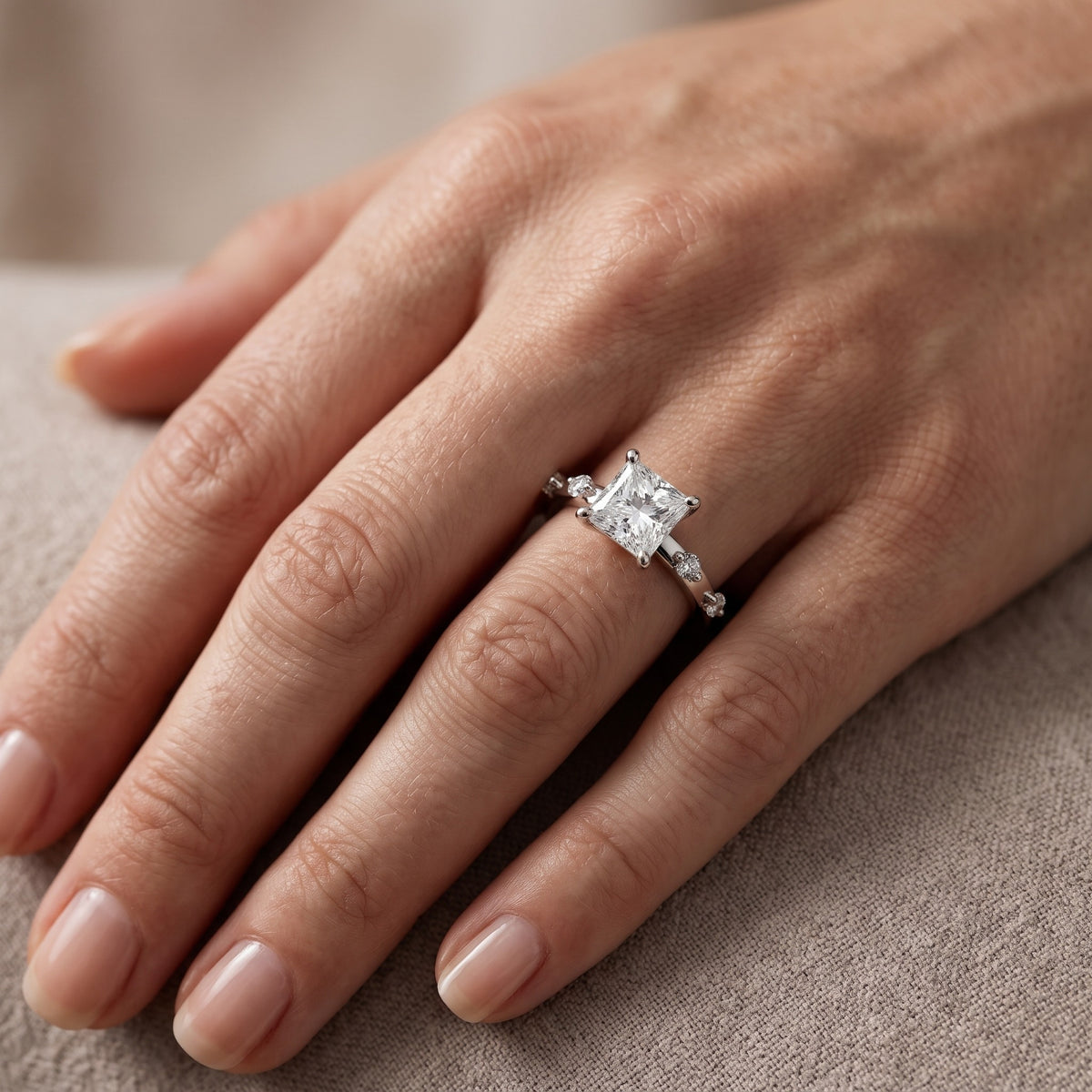 Elena Radiance Princess Cut Diamond Engagement Ring in White Gold - lifestyle.jpg