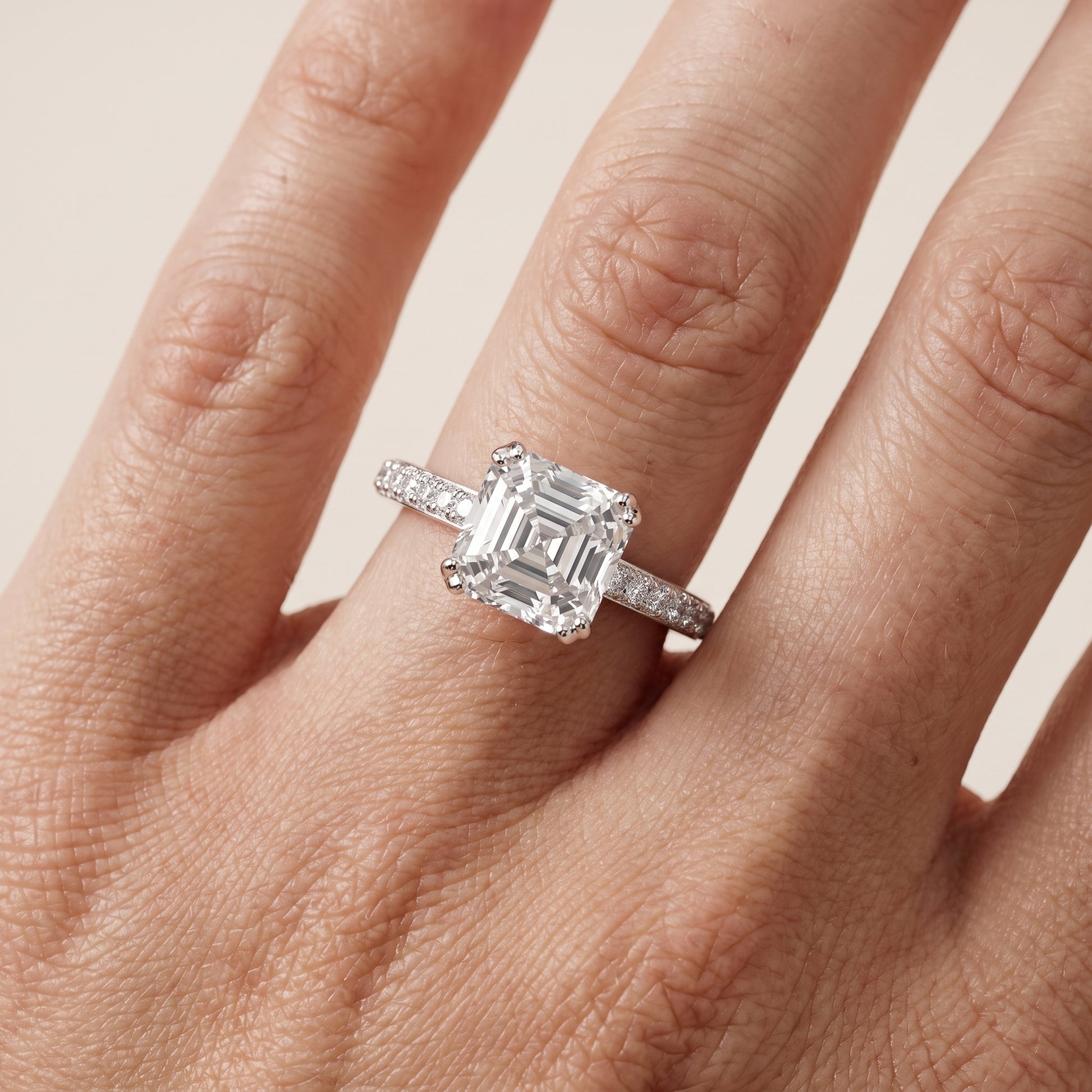 Violet Hidden Halo Pavé Asscher Diamond Ring in Platinum - lifestyle.jpg