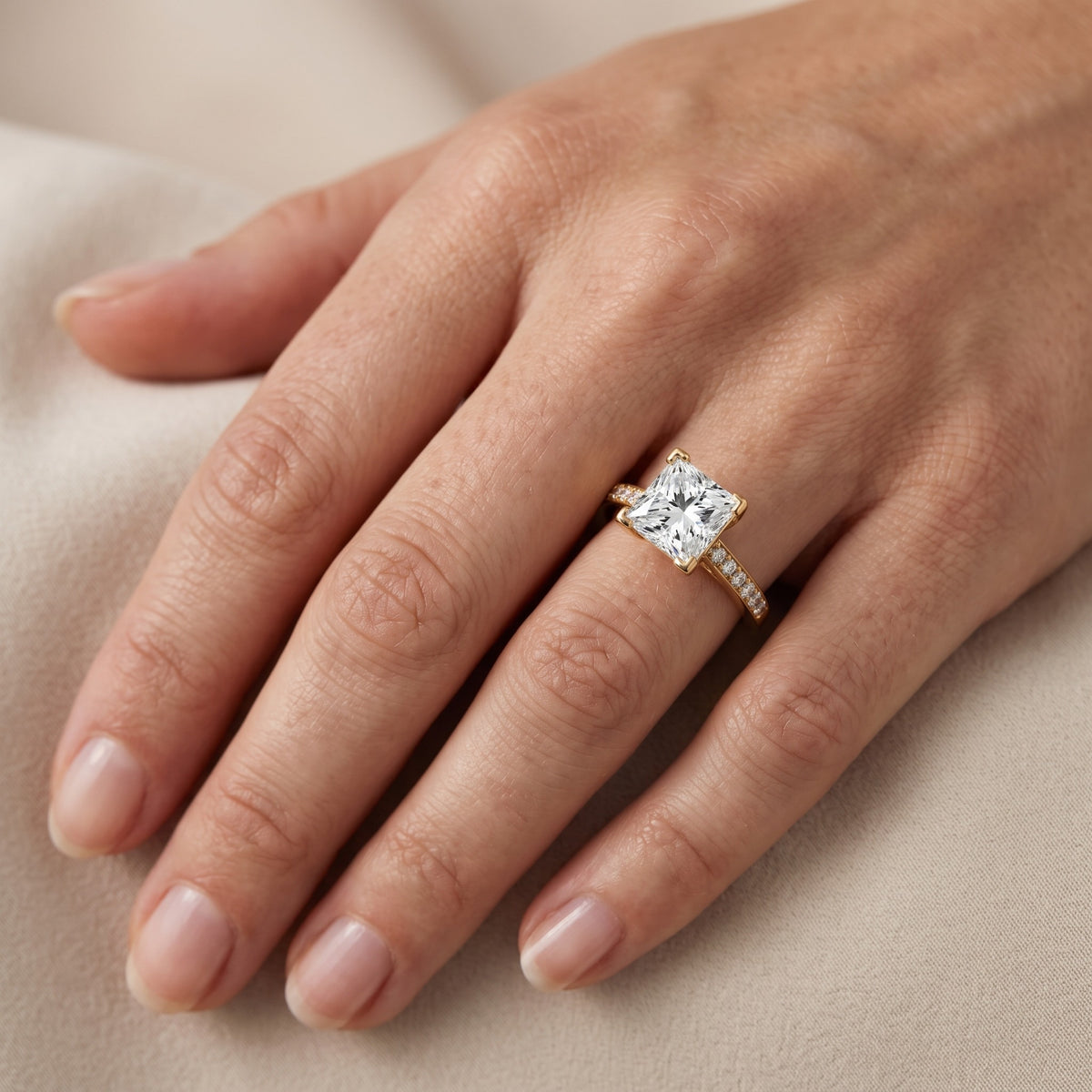 Nancy Trellis Pavé Princess Diamond Engagement Ring in Platinum - lifestyle.jpg