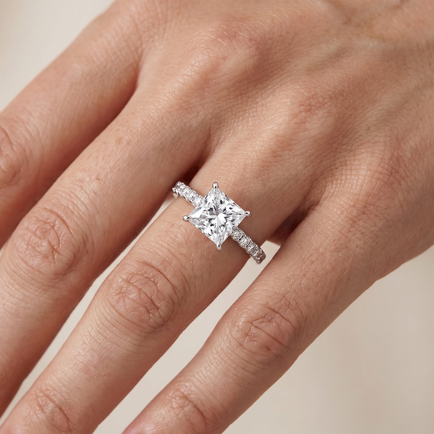 Aisha Pavé Solitaire Princess Diamond Engagement Ring in Platinum - lifestyle.jpg