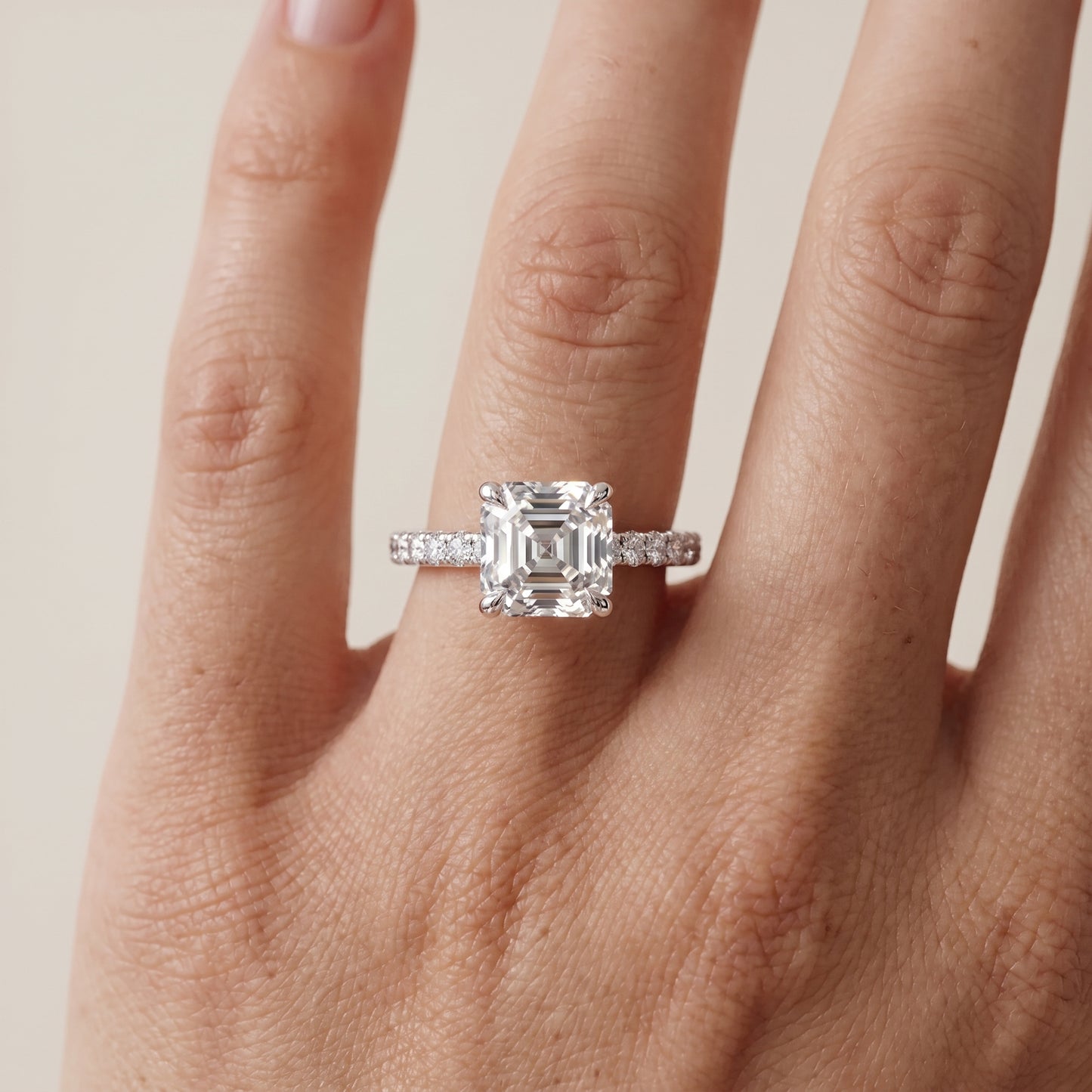 Maya Hidden Halo Pavé Asscher Diamond Engagement Ring in Platinum - lifestyle.jpg