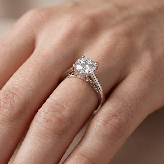 Iris Vintage Round Diamond Engagement Ring in White Gold - lifestyle.jpg