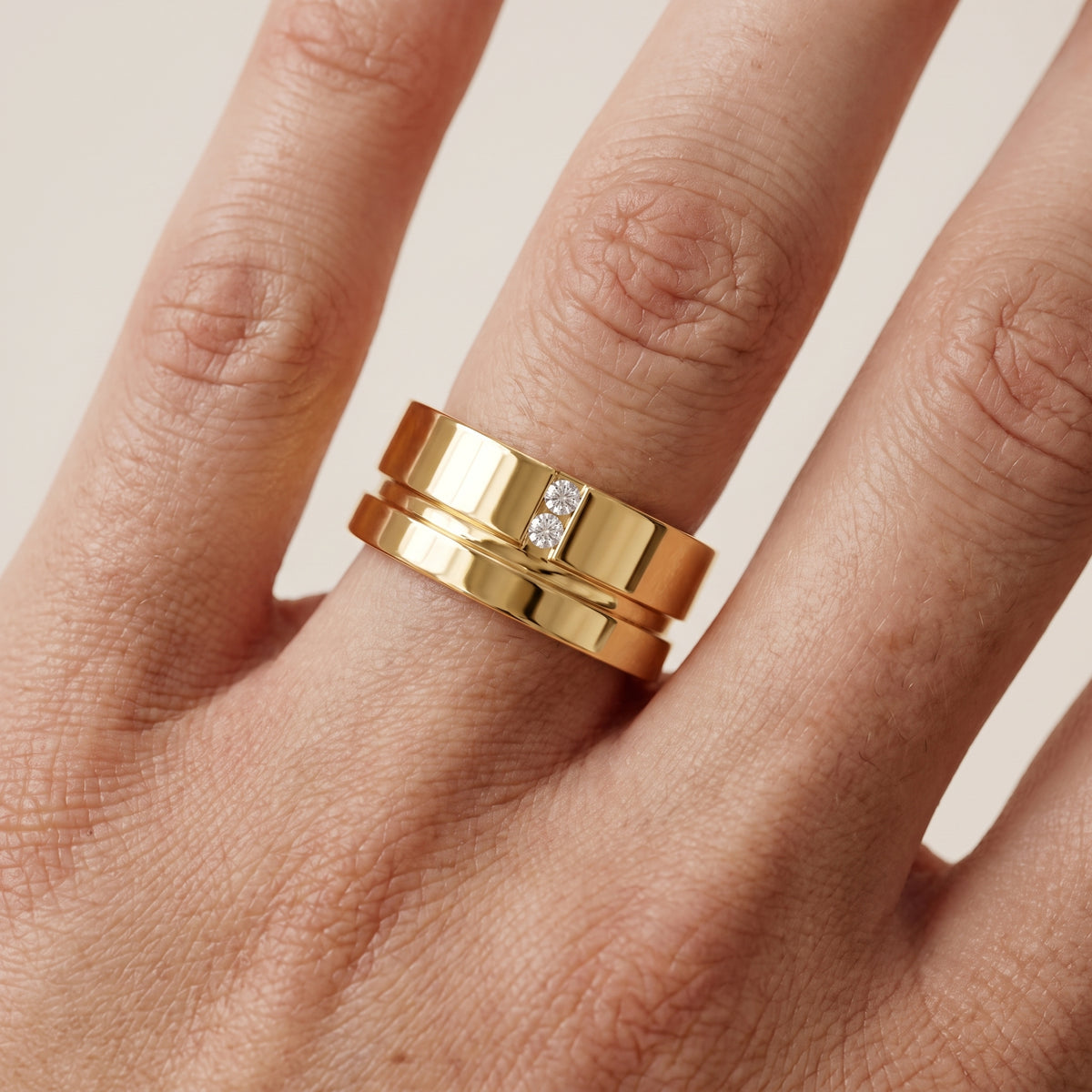 Daisy Flat Grooved Round Diamond Wedding Band in Yellow Gold - lifestyle.jpg