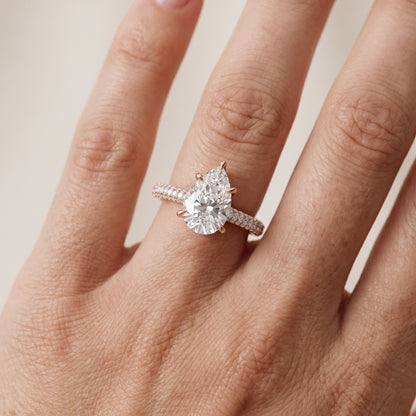 Della Hidden Halo Pavé Pear Diamond Engagement Ring in Rose Gold - lifestyle.jpg