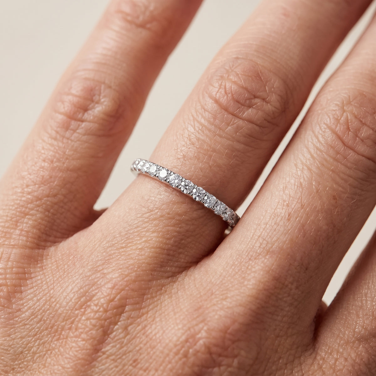 Milena Micropavé Round Diamond Half Eternity Band in White Gold - lifestyle.jpg