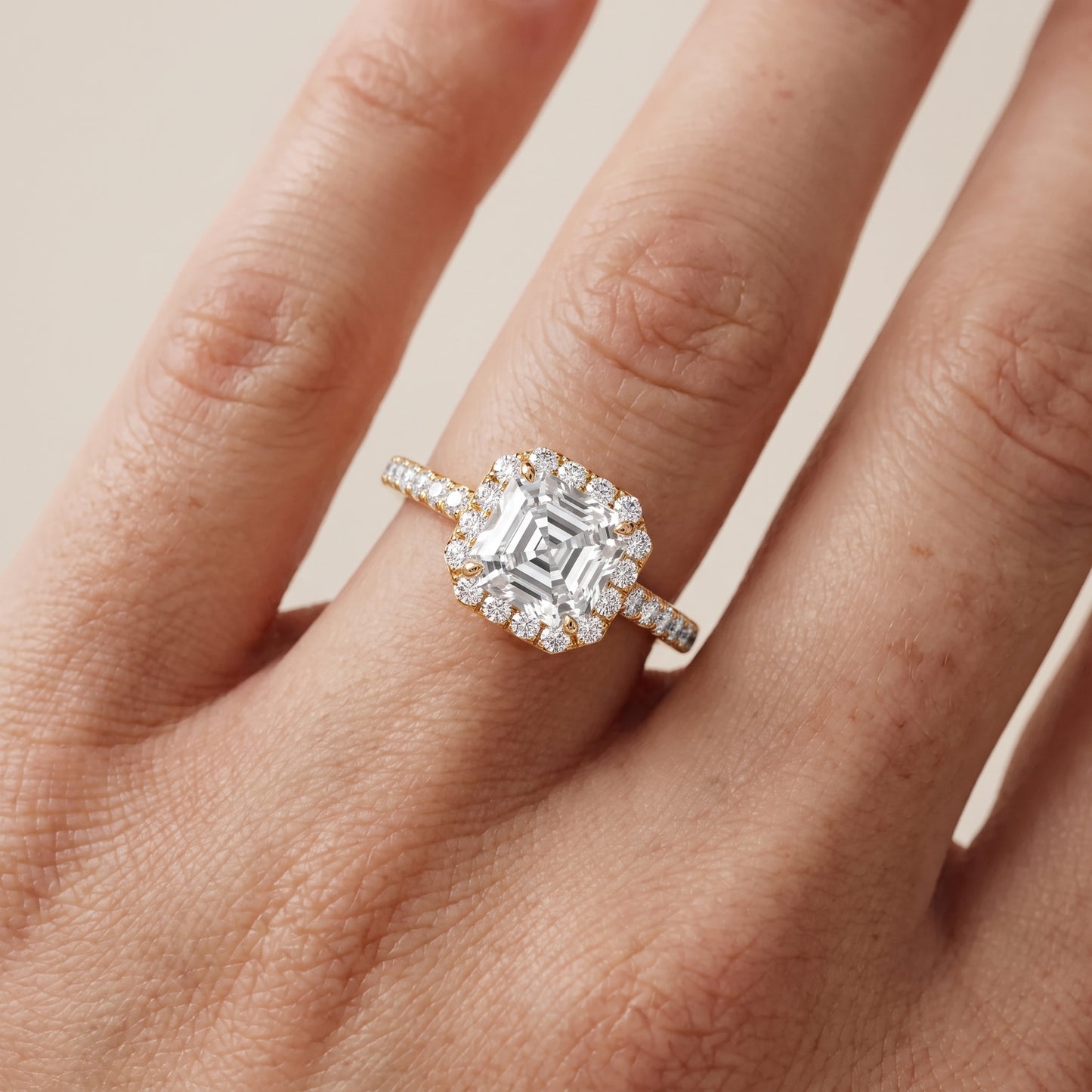 Willa Halo Micropavé Asscher Diamond Engagement Ring in Yellow Gold - lifestyle.jpg