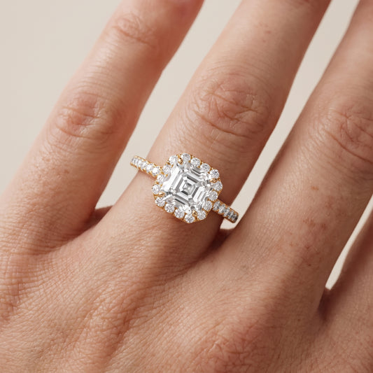Willa Halo Micropavé Asscher Diamond Engagement Ring in Yellow Gold - lifestyle.jpg