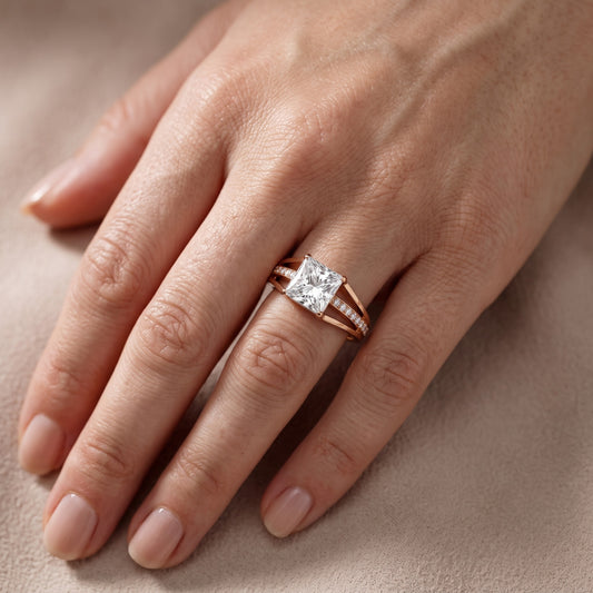Lucinda Split Shank Princess Diamond Engagement Ring in Rose Gold - lifestyle.jpg