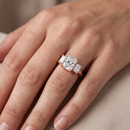 Zoe Three-Stone Radiant Diamond Engagement Ring in Rose Gold - lifestyle.jpg