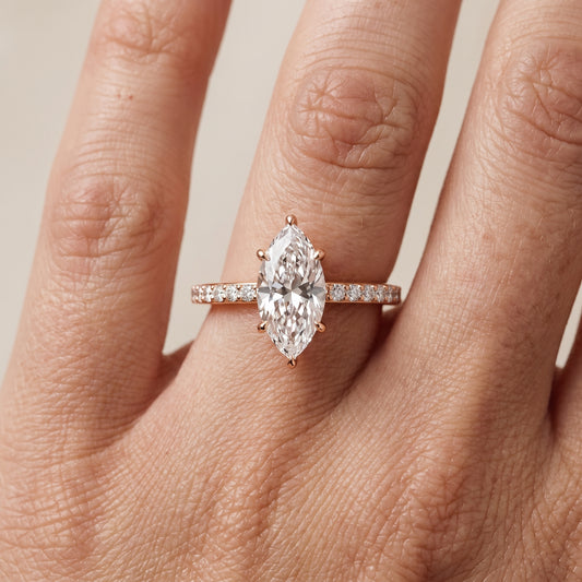 Aisha Pavé Solitaire Marquise Diamond Engagement Ring in Rose Gold - lifestyle.jpg