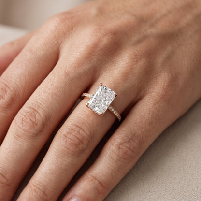Naia Hidden Halo Radiant Diamond Engagement Ring in Rose Gold - lifestyle.jpg
