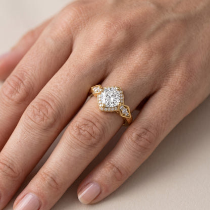 Lisa Deco Halo Cushion Diamond Engagement Ring in Silver - lifestyle.jpg