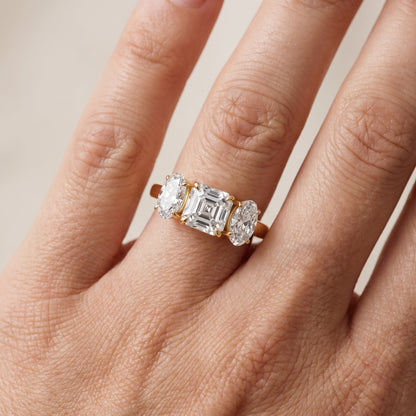 Lila Three-Stone Asscher Diamond Ring in Yellow Gold - lifestyle.jpg