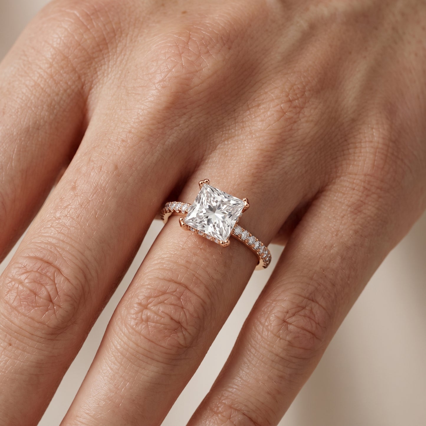 Violet Hidden Halo Pavé Princess Diamond Ring in Rose Gold - lifestyle.jpg