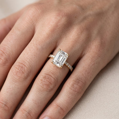 Nessa Hidden Halo Pavé Emerald Diamond Engagement Ring in Silver - lifestyle.jpg