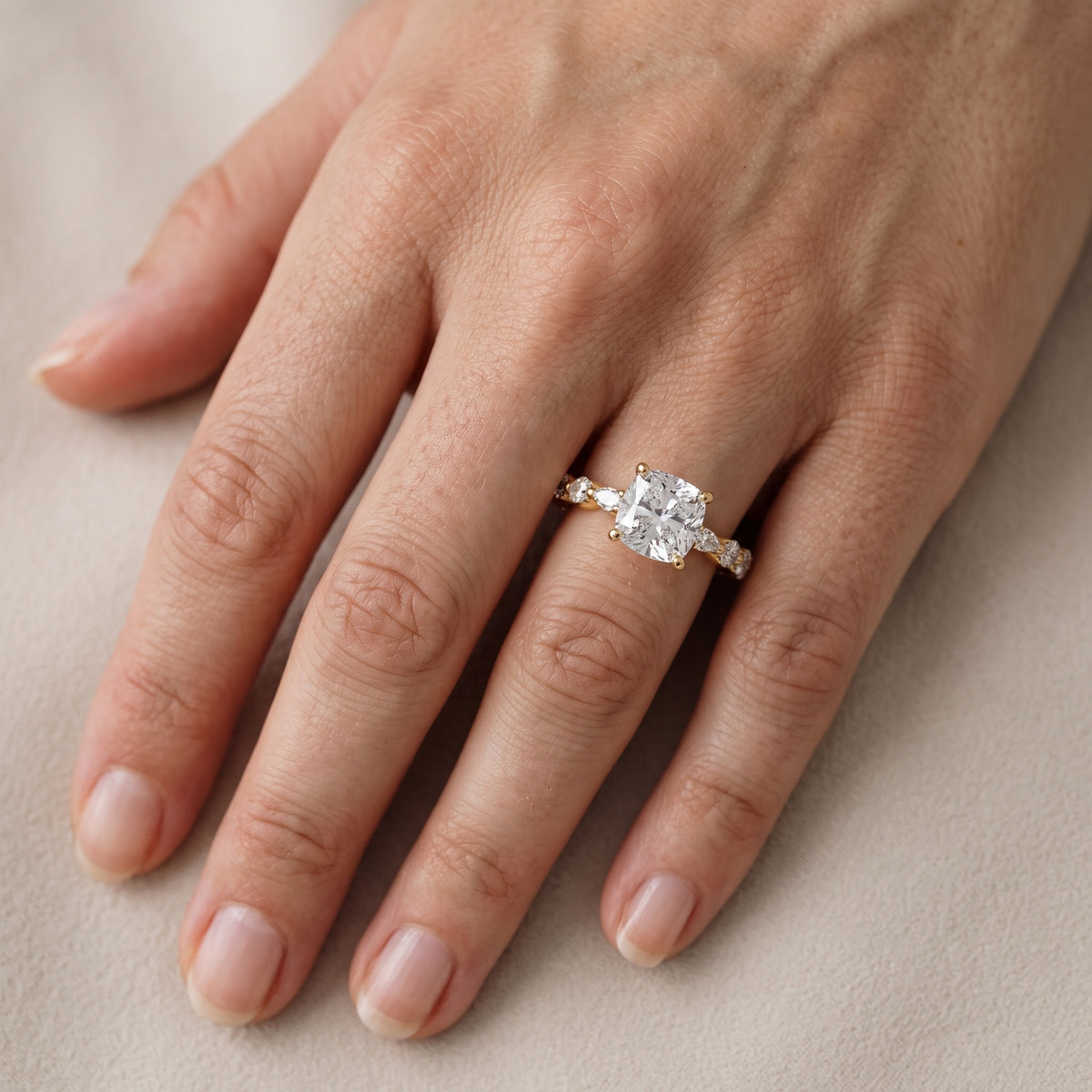 Lidia Leaf Garland Cushion Diamond Engagement Ring in Silver - lifestyle.jpg