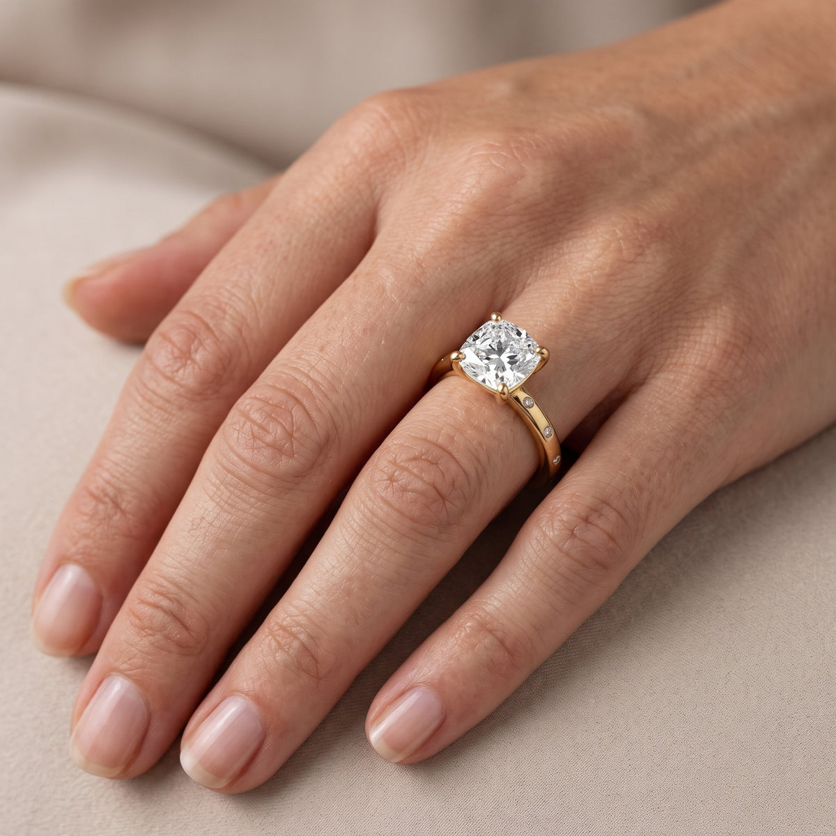 Dulcie Flush-Set Cushion Diamond Engagement Ring in Rose Gold - lifestyle.jpg