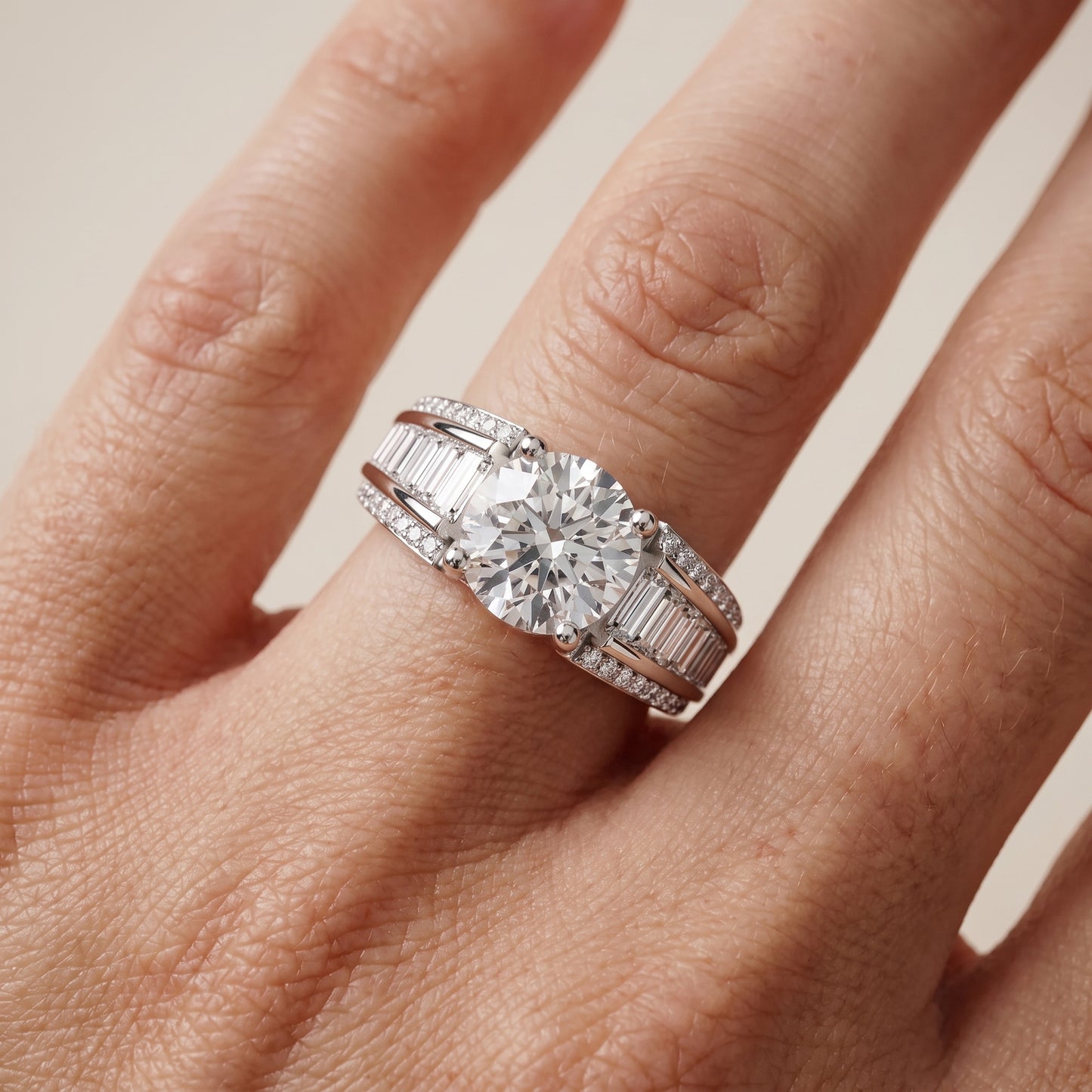 Halle Channel Set Baguette Accent Round Diamond Engagement Ring in Platinum - lifestyle.jpg