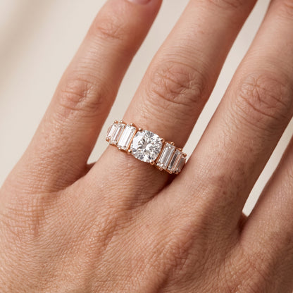 Mara Sidestone Baguette Accent Cushion Diamond Engagement Ring in Rose Gold - lifestyle.jpg