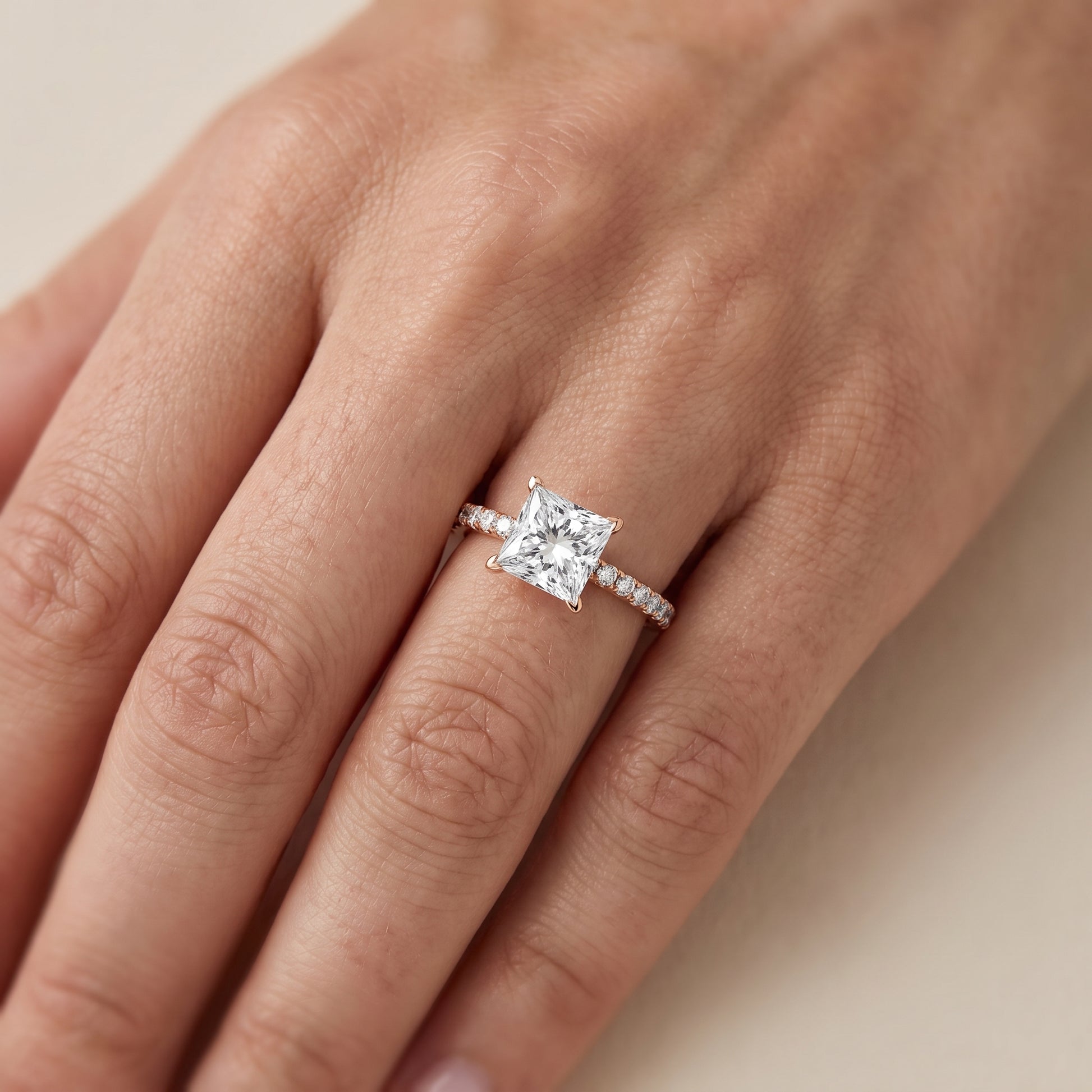 Juna French Pavé Solitaire Princess Diamond Engagement Ring in Rose Gold - lifestyle.jpg