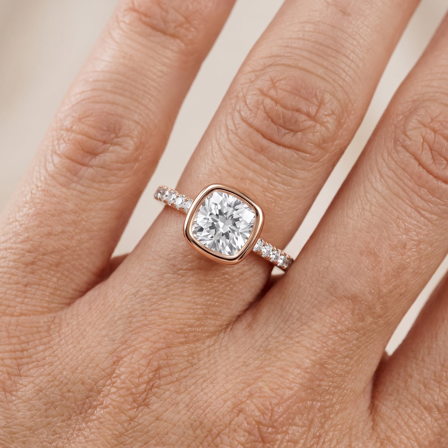 Cora Bezel Pavé Cushion Diamond Ring in Rose Gold - lifestyle.jpg