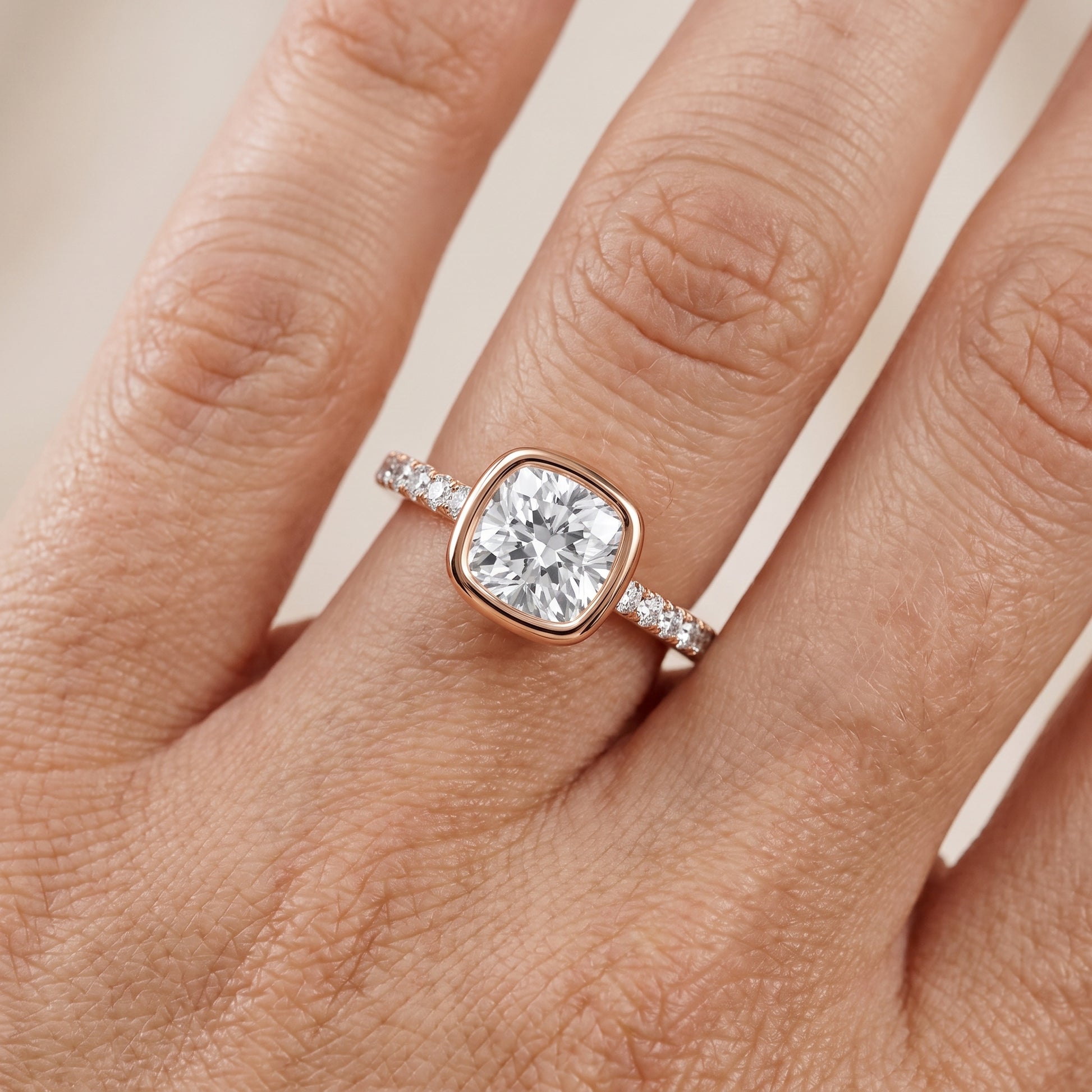Cora Bezel Pavé Cushion Diamond Ring in Rose Gold - lifestyle.jpg