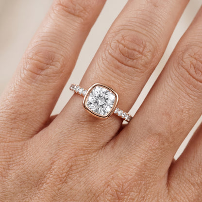 Cora Bezel Pavé Cushion Diamond Ring in Rose Gold - lifestyle.jpg