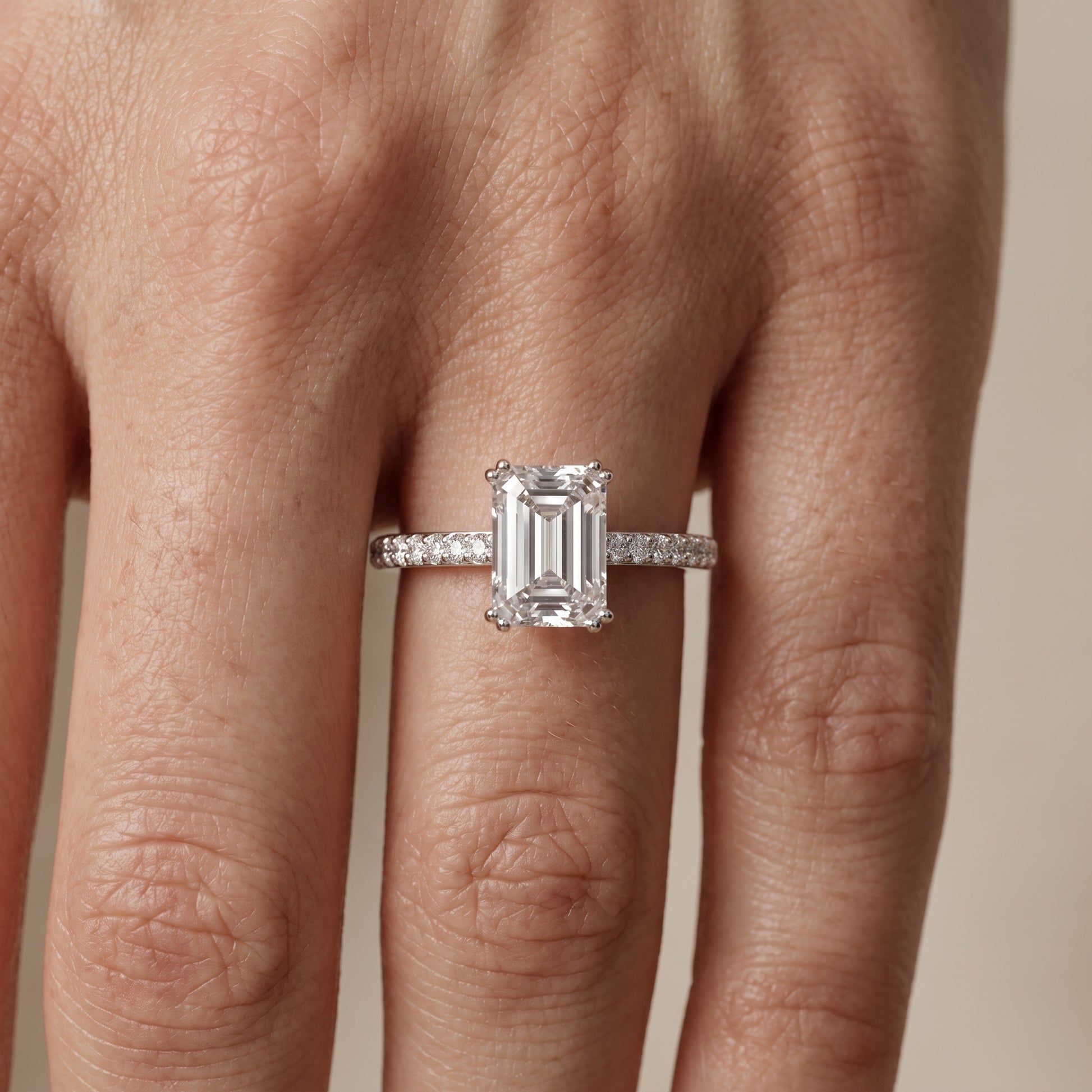 Violet Hidden Halo Pavé Emerald Diamond Ring in Platinum - lifestyle.jpg