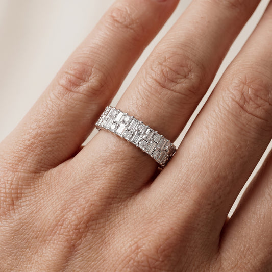 Estelle Deco Baguette & Round Diamond Anniversary Ring in White Gold - lifestyle.jpg