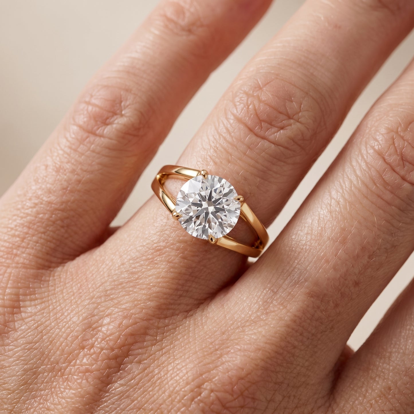 Giselle Solitaire Split Shank Round Diamond Engagement Ring in Yellow Gold - lifestyle.jpg