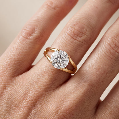 Giselle Solitaire Split Shank Round Diamond Engagement Ring in Yellow Gold - lifestyle.jpg
