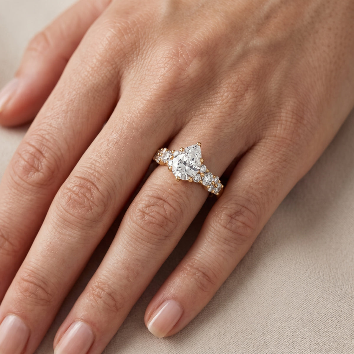 Roxana Graduated Cluster Pear Diamond Engagement Ring in Platinum - lifestyle.jpg