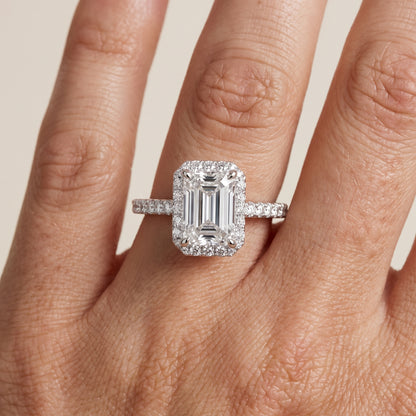 Alma Halo Pavé Emerald Diamond Ring in White Gold - lifestyle.jpg